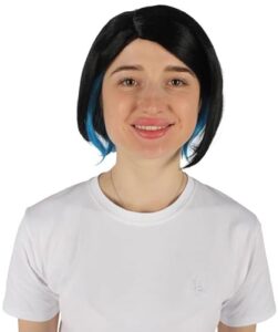 レディース 魔法使い風 ブラック×ブルー アニメショートウィッグ｜ハロウィン・コスプレ用｜難燃性合成